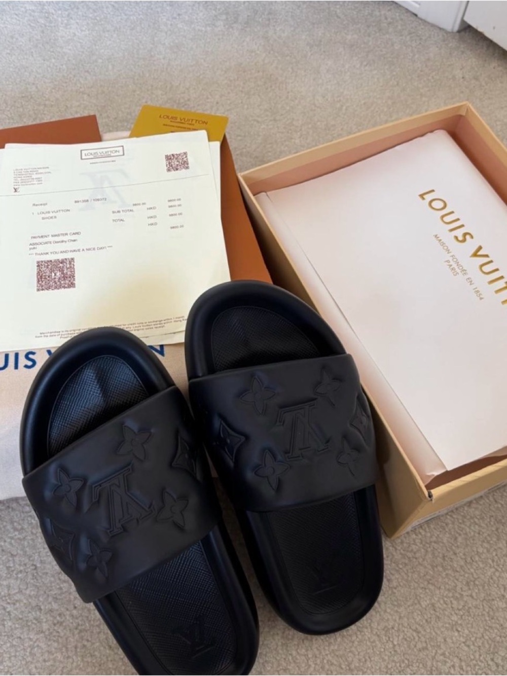Louis Vuitton Men's Black Monogram Slide Sandals size 10